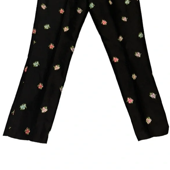 Lilly Pulitzer Vintage Black Silk Embroidered Floral Pants - 6 - Picture 6 of 8